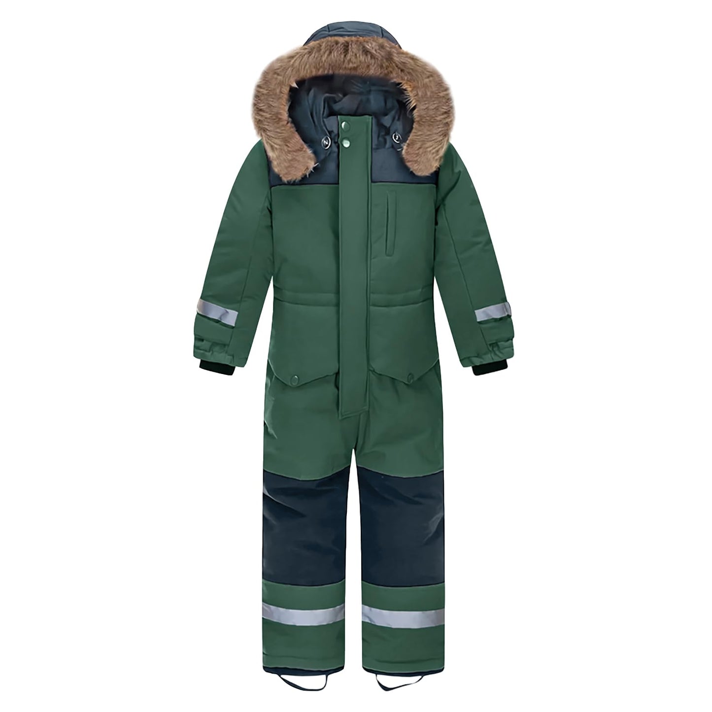 L SERVER Children's Ski Suit Boys with Hood Windproof Waterproof Snow Overall Girls Warm Snowsuit Thicker Ski Overall with Reflective Stripes