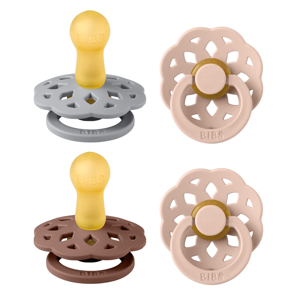 BIBS Boheme Schnuller 4er-Pack. BPA-frei, Kirschform Nippel. Naturkautschuk/Latex, Hergestellt in Dänemark. Größe 1/2, (0-6 Monate/6-18 Monate), (4er Pack), Vanilla Mix - Meloni2