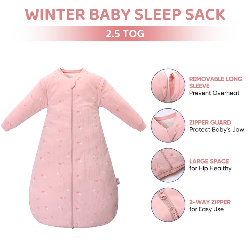amo nenes Baby Sleeping Bag 2.5 TOG, Baby Autumn Winter Long Sleeve Sleeping Bag, 100% Cotton, Removable Sleeves, Length 72 cm, 0-6 Months (Blue)