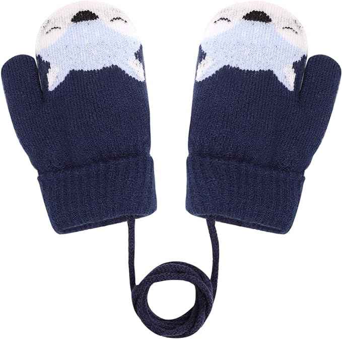 0-3 Jahre Baby Winter Handschuhe Kinder Gestrickte Fäustlinge Warme Fleece Gefütterte Handschuhe Fausthandschuh mit Schnur Outdoor Weich Winterhandschuhe Skihandschuhe Handwärmer für Jungen Mädchen
