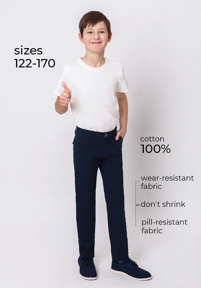 bonolo Chino Hosen für Jungen aus 100% Baumwolle mit Taschen - Stylischer Komfort für Jeden Anlass Marineblau Chinos