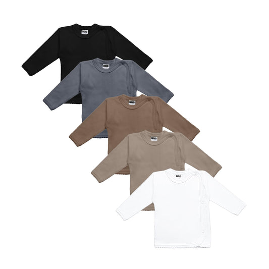 MEA BABY Unisex Baby Wickelshirt Wickeljacke Langarm, 100% Baumwolle im 5er Pack. Wickelshirt für Mädchen, Wickelshirt für Junge