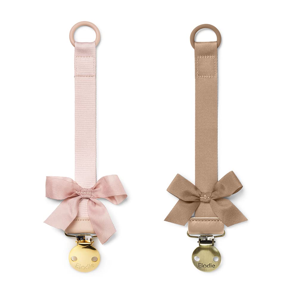 Elodie Details Schnullerkette 2er Pack, aus Stoff und Edelstahl Clip, für Baby Junge und Mädchen, Universal Silikonring, Passend für Alle Schnuller - Powder Pink/Soft Terracotta, Rosa