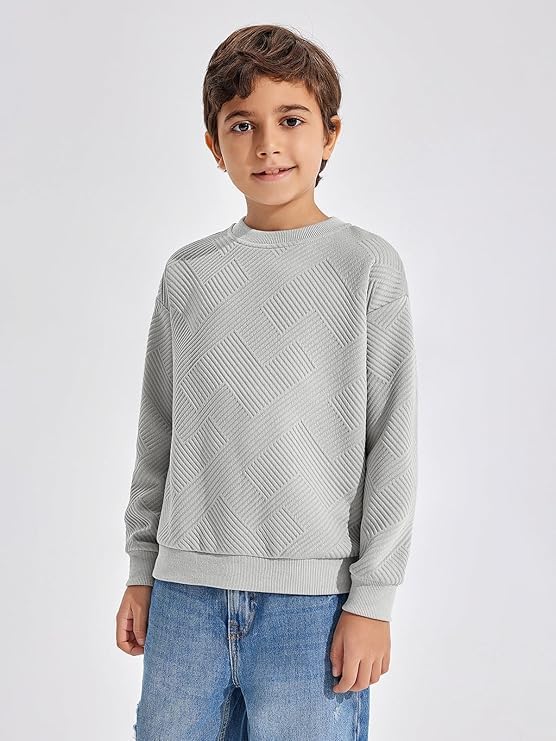 Haloumoning Boys' Long-Sleeved Shirt Children's Crew Neck Sweatshirt Plain Pullover Long Sleeve T-Shirt Basic Top