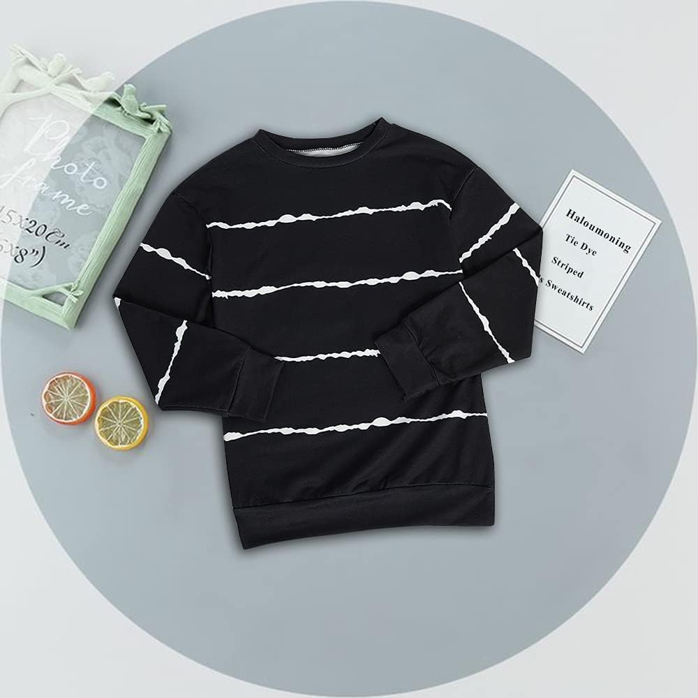 Haloumoning Sweatshirt Mädchen Streifen Rundhalsausschnitt Kinder Pullover Casual Langarm Tops