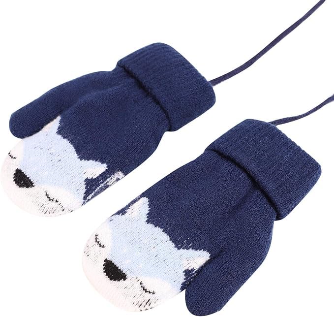 0-3 Jahre Baby Winter Handschuhe Kinder Gestrickte Fäustlinge Warme Fleece Gefütterte Handschuhe Fausthandschuh mit Schnur Outdoor Weich Winterhandschuhe Skihandschuhe Handwärmer für Jungen Mädchen