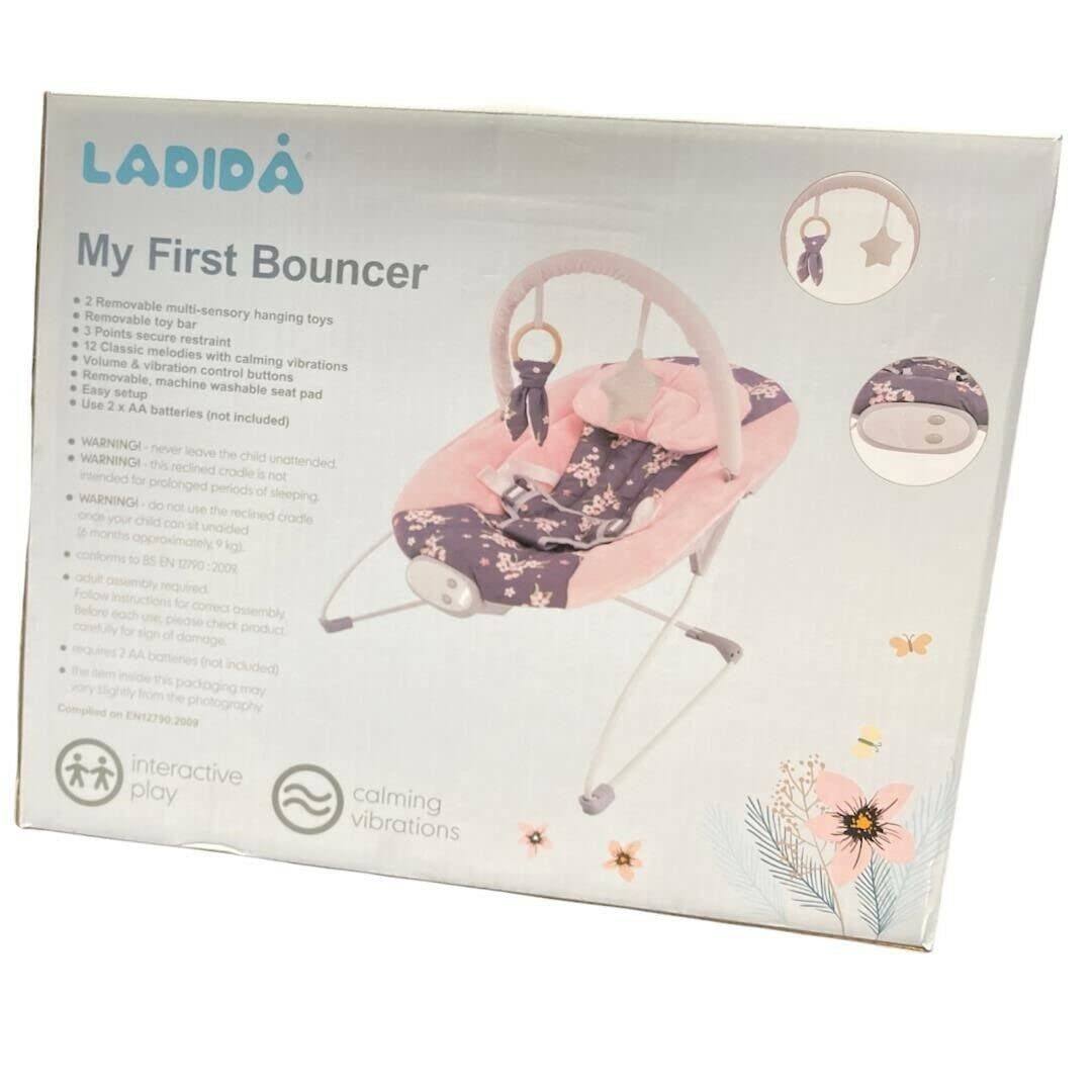 Ladida Babywippe mit beruhigenden Vibrationen, Musikmelodien, maschinenwaschbarem Sitzpolster, rutschfesten Füßen und abnehmbarem Spielzeugbügel mit 2 schönen Spielzeugen 148