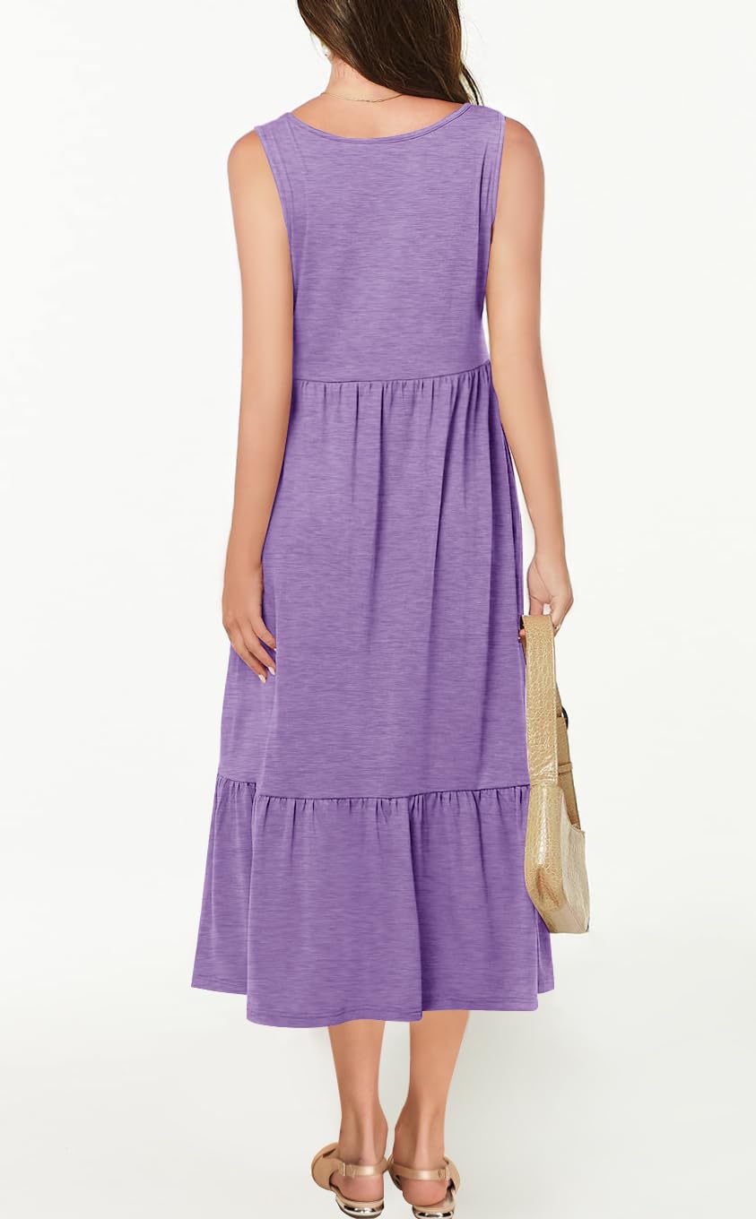 Haloumoning Girls' Dresses Summer Sleeveless Dress Round Neck Tank Top Dress Kids Long Casual Dress Sundress