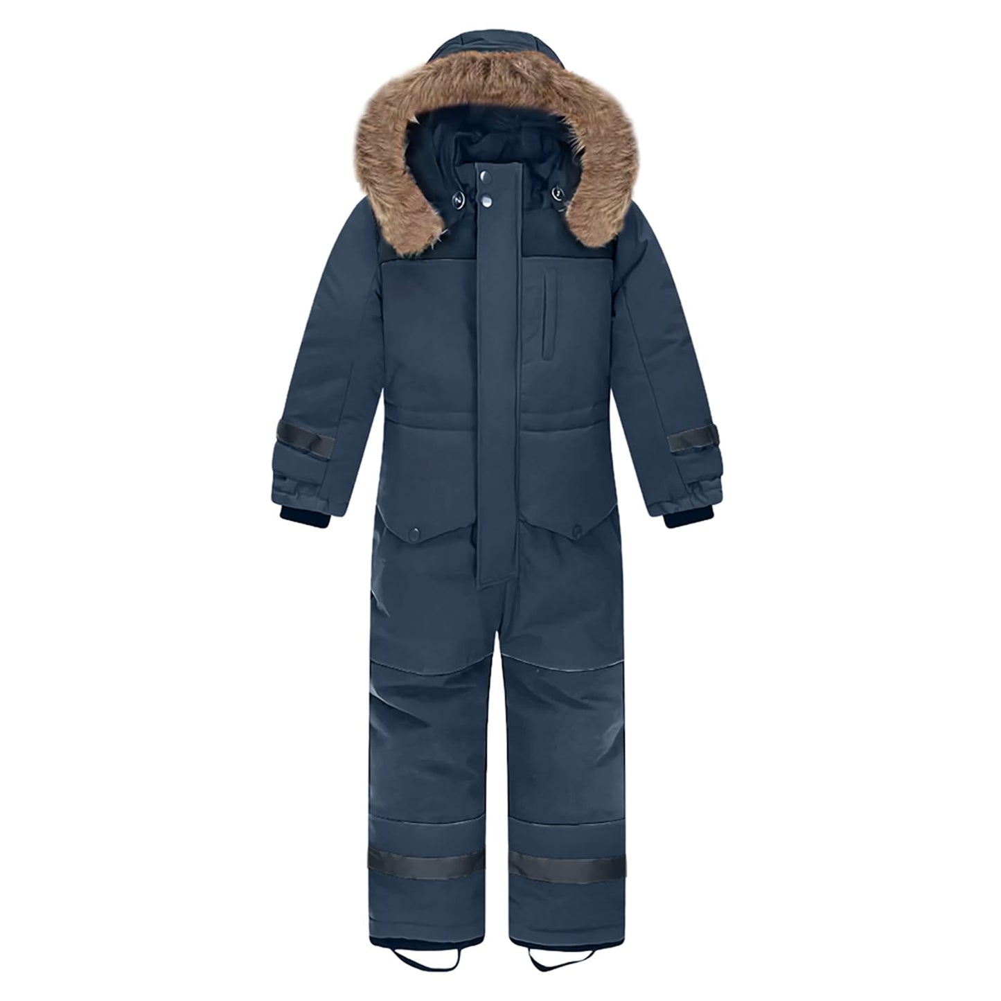 L SERVER Children's Ski Suit Boys with Hood Windproof Waterproof Snow Overall Girls Warm Snowsuit Thicker Ski Overall with Reflective Stripes