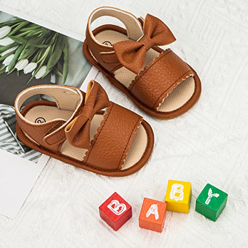 Sonsage Infant Baby Girls Boys Summer Sandals Newborn Bow Crib Sandals Outdoor Beach Toddler PU Leather Soft Rubber Sole Dress Flat First Walking Shoes, a01 Black, 3-18 Months