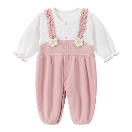 gurcooc Newborn Baby Girl Romper Ribbed Long Sleeve Bodysuit Floral Ruffle Jumpsuit Onesie Outfit Set, 0-18 Months
