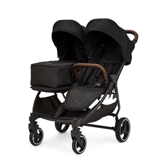 Ickle Bubba Venus Prime Double Stroller - suitable from birth to 15 kg (approx. 3 years), lightweight, foldable twin stroller with newborn cocoon, 2 foot warmers, and rain cover (black)