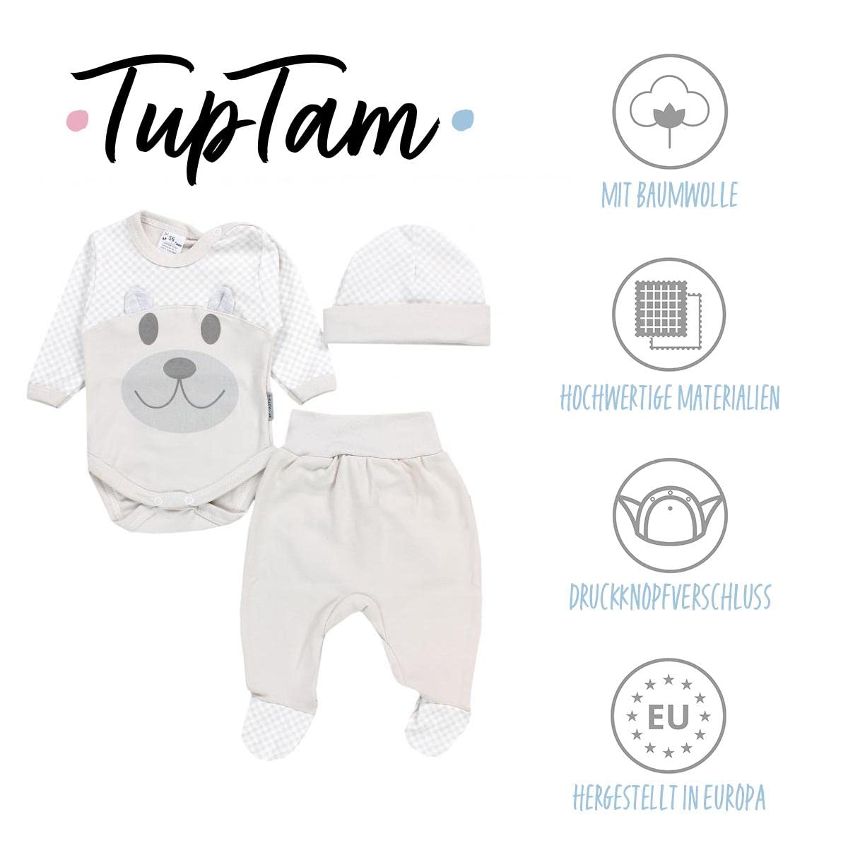 TupTam Baby Clothes Set Body Romper Hat Teddy Bear