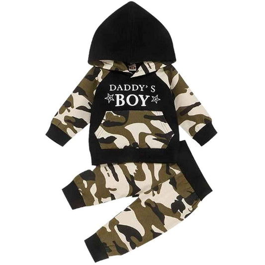 Juflam Baby Boy Camouflage Outfits Set Langarm Daddy's Boy Camo Hoodie Top mit Tasche + Hose