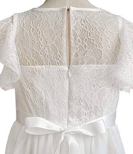TYHTYM Blumenmädchen Kleid, Festzug, Hochzeit, Spitzenkleid, Abschlussballkleid, Mädchen, Partykleid, Flattern Ärmel, Weiß