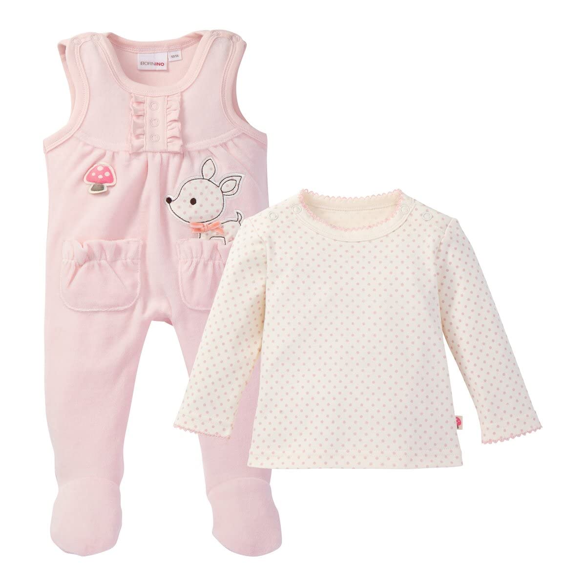 Bornino Nicki Romper Set Deer, Romper for Girls, Two-Piece, Long-Sleeved, Embroidered, Cotton-Polyester Blend, Pink