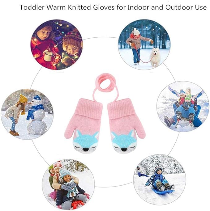 0-3 Jahre Baby Winter Handschuhe Kinder Gestrickte Fäustlinge Warme Fleece Gefütterte Handschuhe Fausthandschuh mit Schnur Outdoor Weich Winterhandschuhe Skihandschuhe Handwärmer für Jungen Mädchen