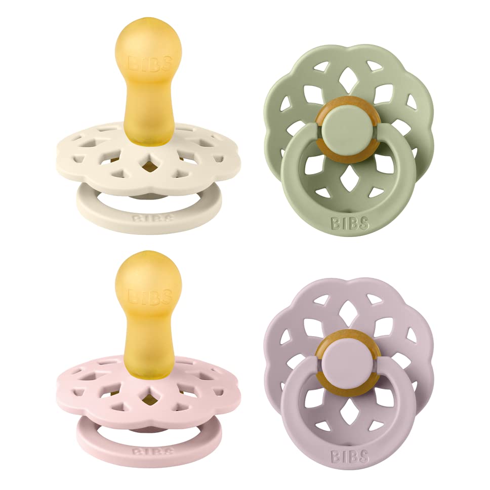 BIBS Boheme Schnuller 4er-Pack. BPA-frei, Kirschform Nippel. Naturkautschuk/Latex, Hergestellt in Dänemark. Größe 1/2, (0-6 Monate/6-18 Monate), (4er Pack), Vanilla Mix - Meloni2
