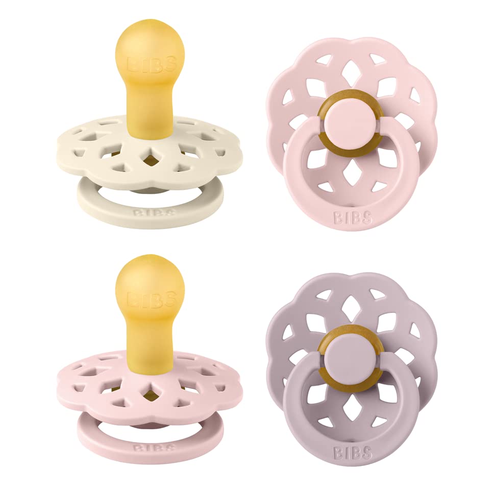 BIBS Boheme Schnuller 4er-Pack. BPA-frei, Kirschform Nippel. Naturkautschuk/Latex, Hergestellt in Dänemark. Größe 1/2, (0-6 Monate/6-18 Monate), (4er Pack), Vanilla Mix - Meloni2