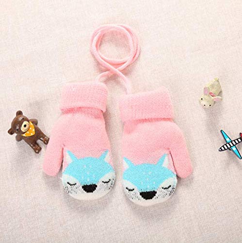 Kids Winter Gloves Mittens Baby Cartoon Mitten Neck Gloves Thick Double Knitted Glove with Plush,0 - 3 years old, Playing, Running, Skiing