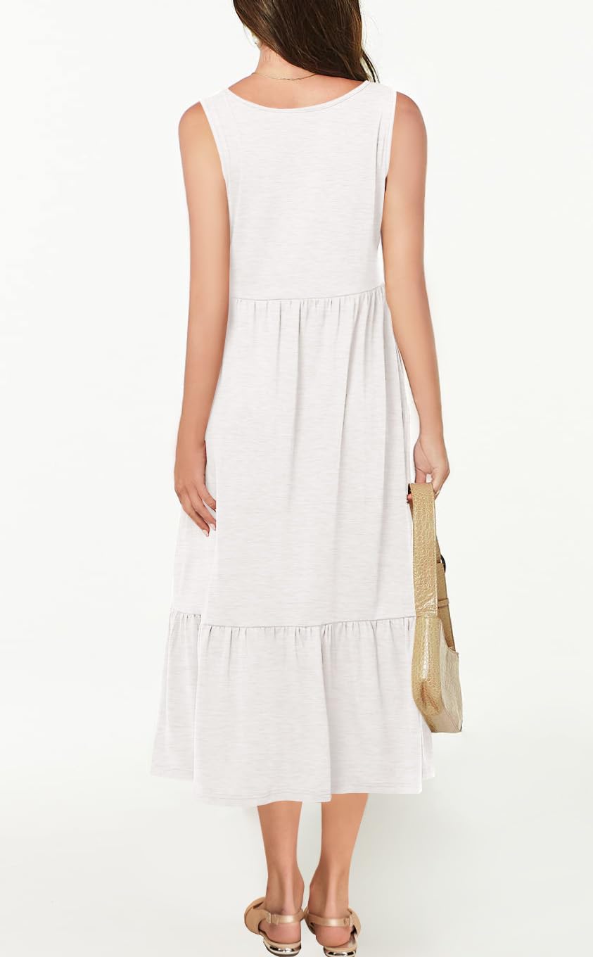 Haloumoning Girls' Dresses Summer Sleeveless Dress Round Neck Tank Top Dress Kids Long Casual Dress Sundress