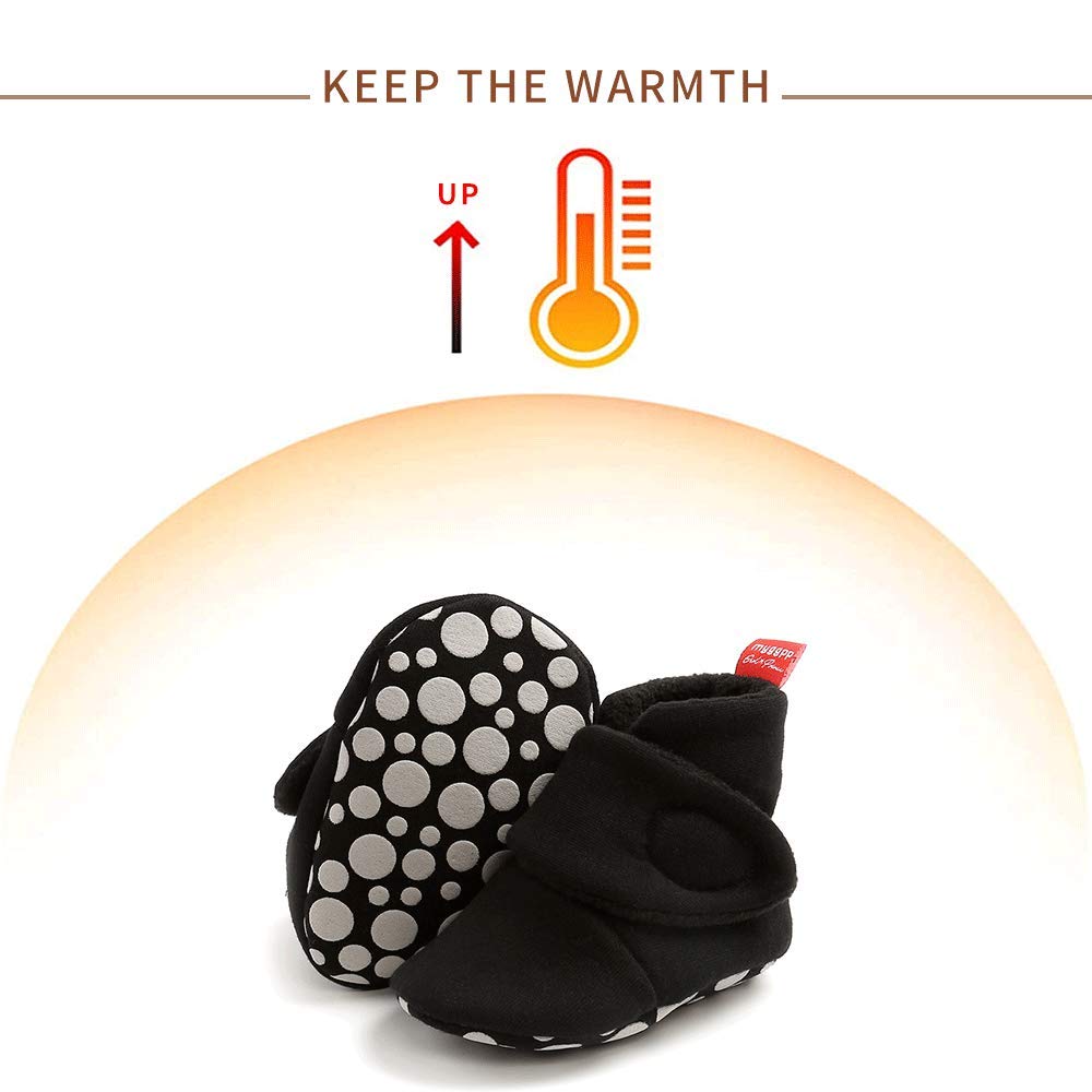 Newborn Warm Winter Booties, Organic Cotton Lining and Non-Slip Stripes, Booties, Sock Shoes for Winter with Soft Sole, Crawling Shoes, Size 0 - 18 Months, Baby Boys and Girls, Prewalker and Toddler Shoes