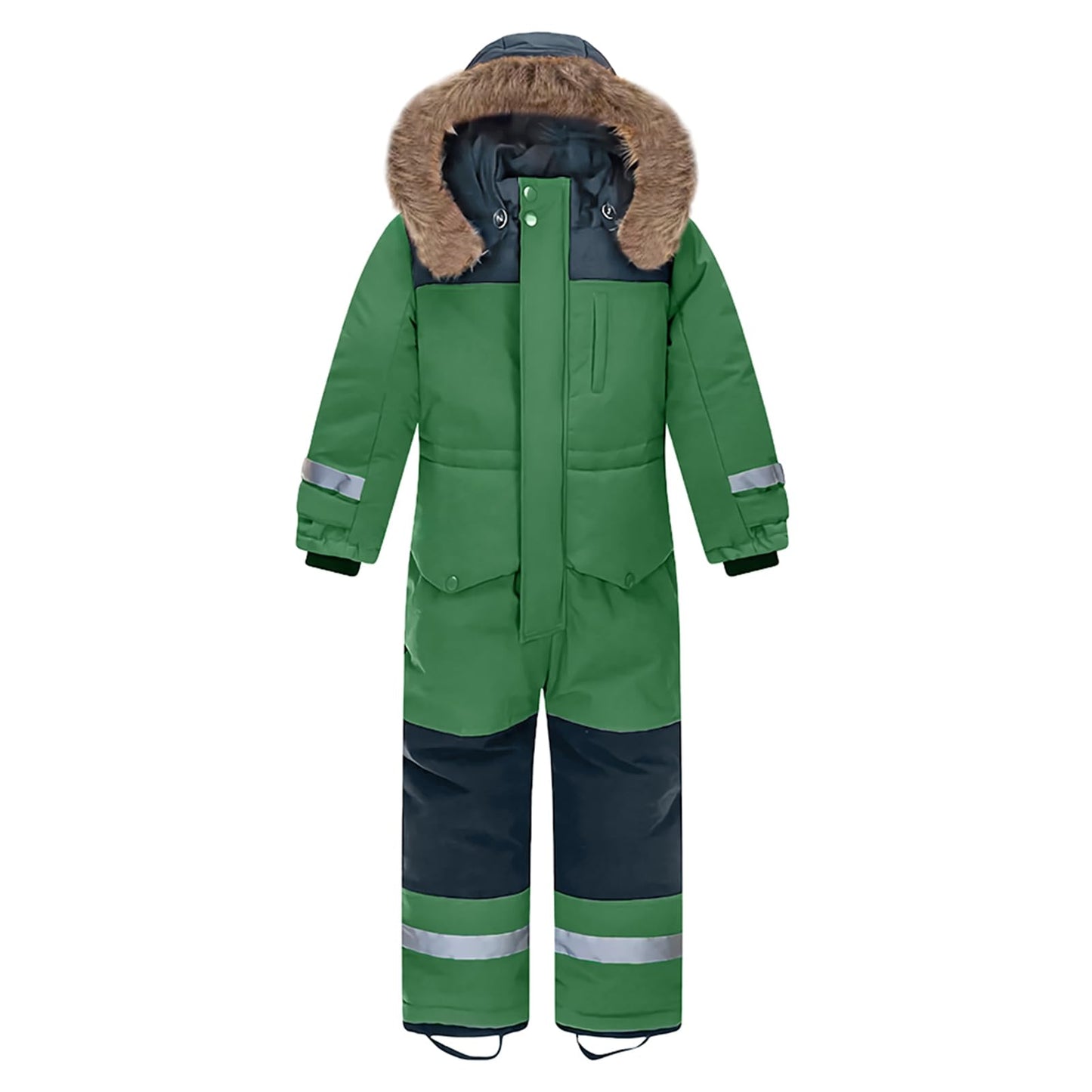 L SERVER Children's Ski Suit Boys with Hood Windproof Waterproof Snow Overall Girls Warm Snowsuit Thicker Ski Overall with Reflective Stripes