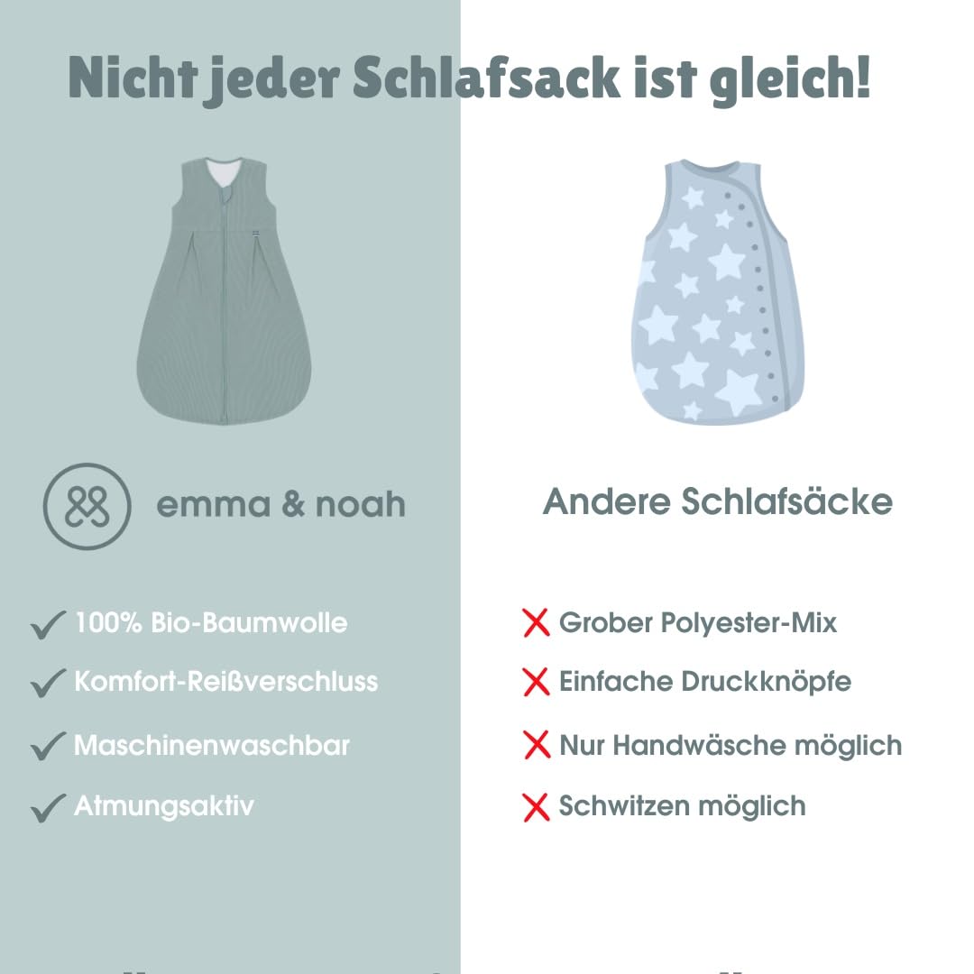 emma & noah Baby Sleeping Bag 1.0 TOG, All-Year Sleeping Bag for Spring, Summer and Autumn, 100% Organic Cotton, Oeko-Tex Certified, Romper Bag for Newborns (Leo Grey, 70 cm)
