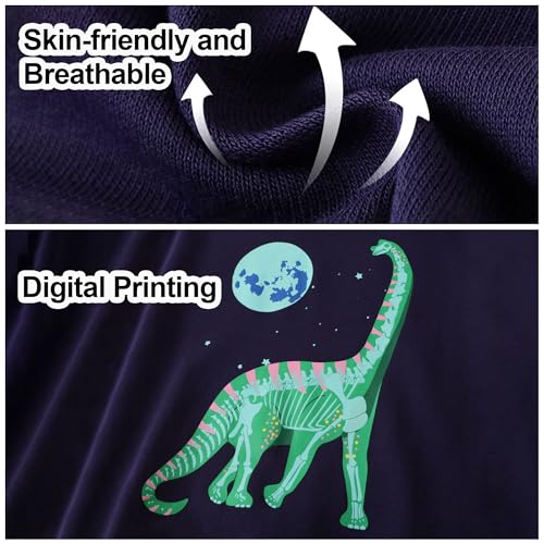 FILOWA Sweatshirt Kinder Junge Leuchtet im Dunkeln Dinosaurier Sweatshirt Astronauten Drucken Pullover Sport Marineblau Langarm Warm Baumwolle Top Jogging Sweatshirt 2-7 Jahre,Gr.92-122