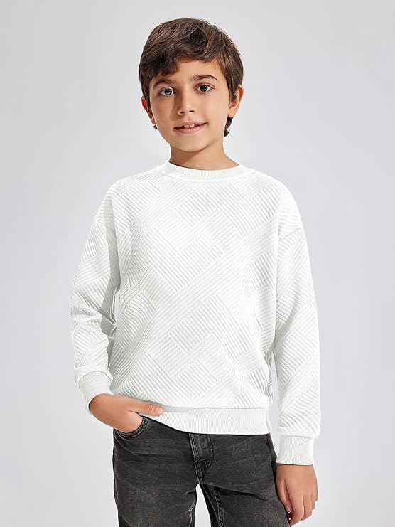 Haloumoning Boys' Long-Sleeved Shirt Children's Crew Neck Sweatshirt Plain Pullover Long Sleeve T-Shirt Basic Top