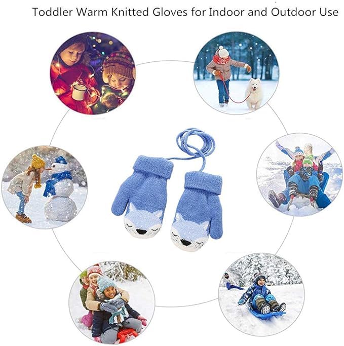 0-3 Jahre Baby Winter Handschuhe Kinder Gestrickte Fäustlinge Warme Fleece Gefütterte Handschuhe Fausthandschuh mit Schnur Outdoor Weich Winterhandschuhe Skihandschuhe Handwärmer für Jungen Mädchen