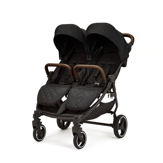 Venus Max Double Stroller - suitable from birth to 15 kg (approx. 3 years), compact, lightweight, foldable twin stroller, including rain cover and foot warmer (Black)