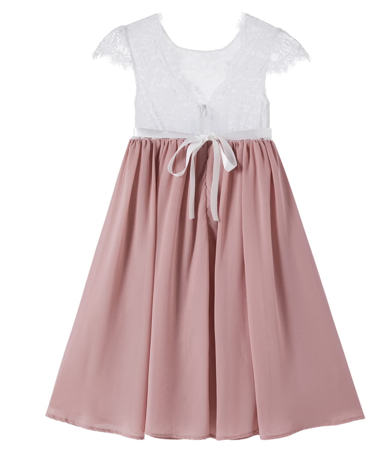 Beganly Mädchen Festtagskleider Spitze V-Rücken Kleid ärmellos Flauschig Tüll Prinzessin Partykleid Blumenmädchen Kleider