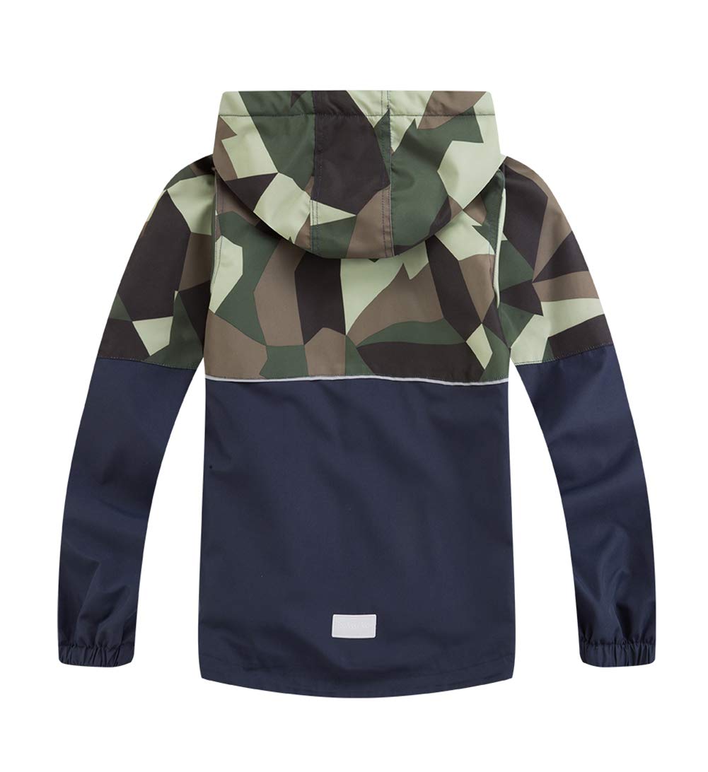 LAUSONS Children's Lined Rain Jacket Boys Camouflage Waterproof Jacket Lightweight Transition Jacket with Removable Hood