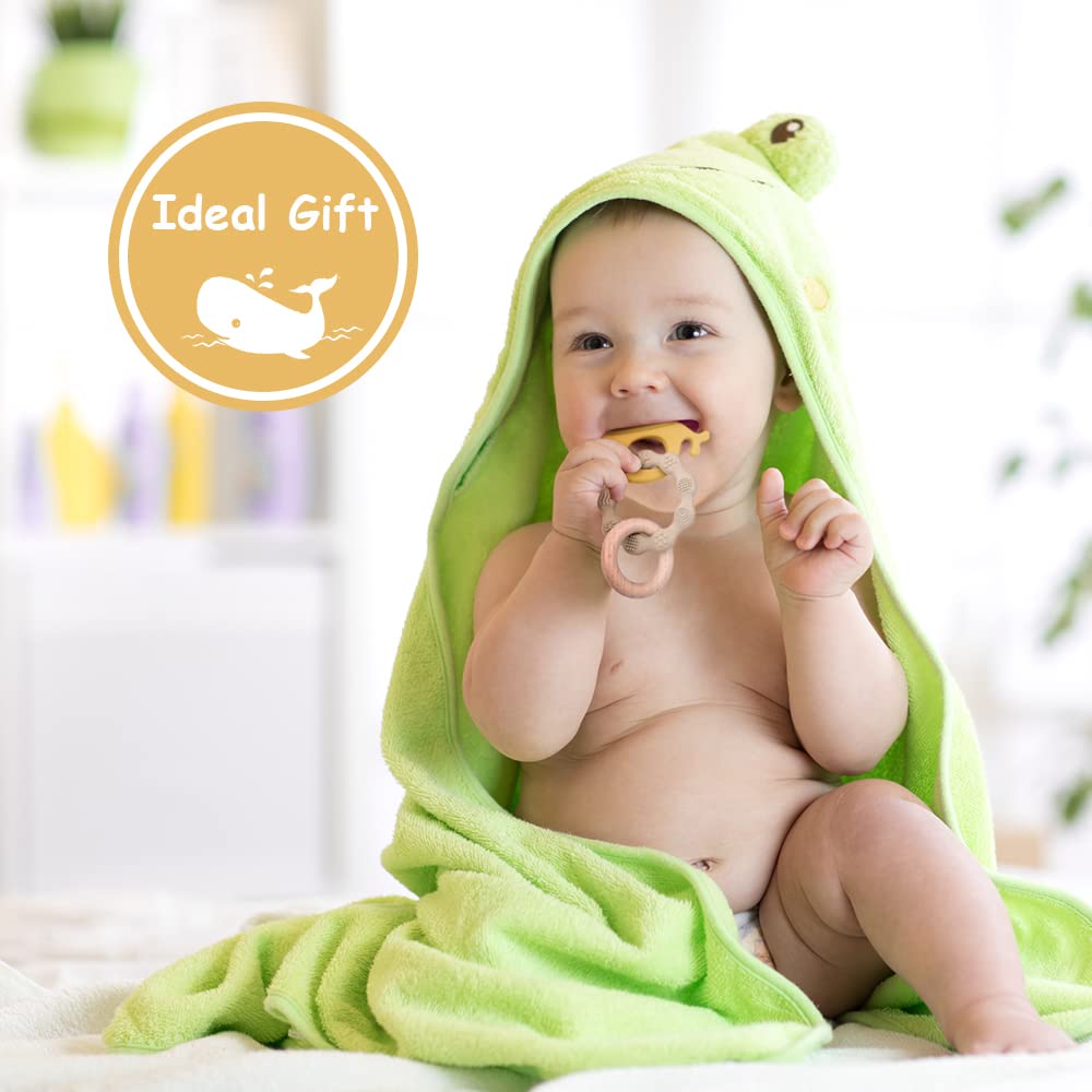 Vicloon Beißring für Babys, Beißring Spielzeug aus Silikon und Holzringe, Baby Zahnungshilfe BPA-frei, Schmerzlindernde Zahnen Nursing Zubehör für ab 3 Monaten Babys(Wal Blau)