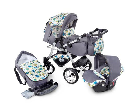 GaGaDumi Urbano Kinderwagen 3 in 1 Komplettset mit Autositz - Baby Stroller 3 in 1 TÜV - Kombikinderwagen 3 in 1 Komplettset Voll-Gummireifen - Blau Schwarz