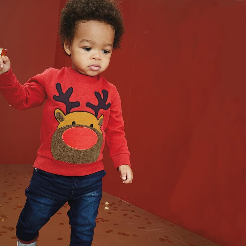 EULLA Kinder Mädchen Jungen Weihnacht Pullover Sweatshirt Weihnachtsoutfit Weihnachtspuli Christmas Xmas Rentier Weihnachtsmann Weihnachtskleidung 92 98 104 110 116 122