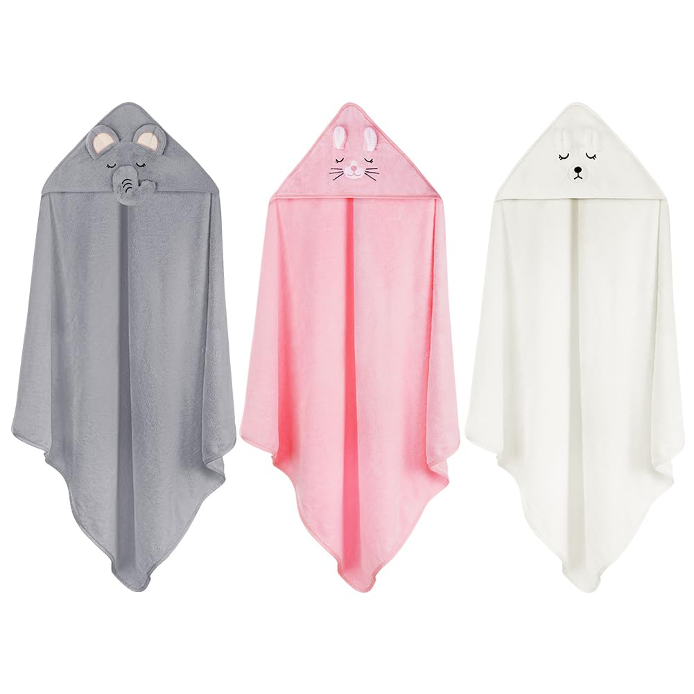 Aolso Hooded Towel Baby, 80 x 80 cm Baby Towel Hood, Baby Wash Cloth, Coral Fleece Baby Towel with Hood for Newborns, Soft and Super Absorbent, Unisex (Grey Elephant)