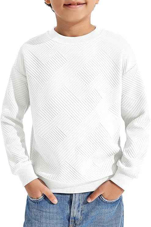 Haloumoning Boys' Long-Sleeved Shirt Children's Crew Neck Sweatshirt Plain Pullover Long Sleeve T-Shirt Basic Top