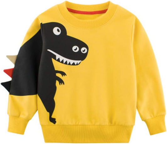 SUPFANS Boys Cute Dinosaur Sweatshirts Pullover Cotton T-Rex Long Sleeve Tops Toddler T-Shirt