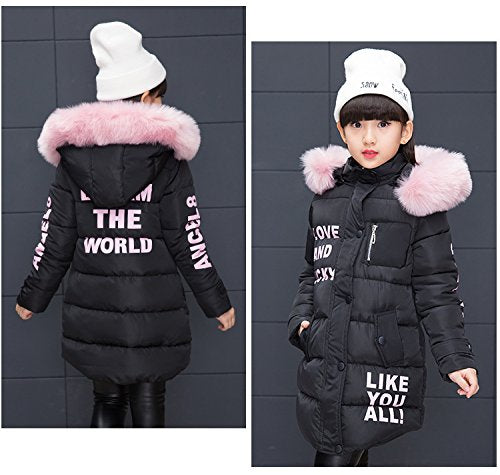 Down Jacket Girls Children's Parka Hooded Jacket Coat Long Jacket Made of Faux Fur Warm Winter