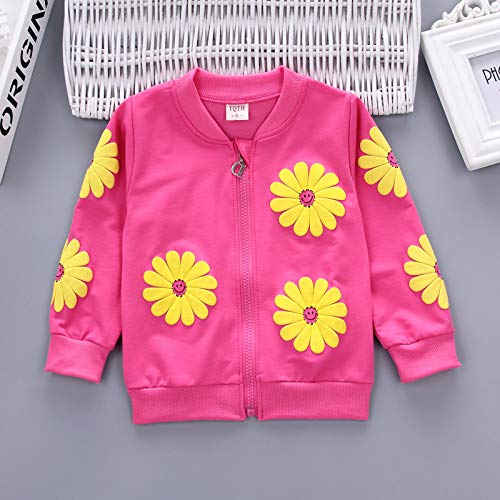 Yao 1-5 Years Toddler & Little Girls Floral Print 3-Piece Sets Zip Jacket Long Sleeve Crew Neck T-Shirt and Trousers