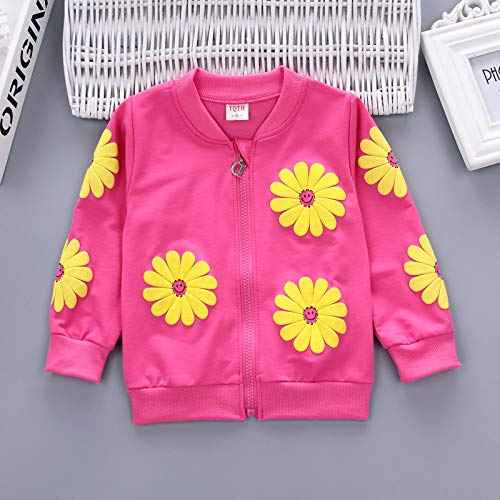 Yao 1-5 Years Toddler & Little Girls Floral Print 3-Piece Sets Zip Jacket Long Sleeve Crew Neck T-Shirt and Trousers