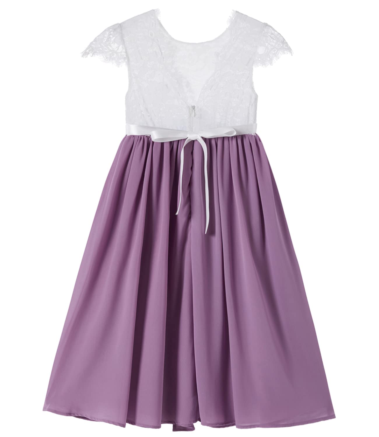 Beganly Mädchen Festtagskleider Spitze V-Rücken Kleid ärmellos Flauschig Tüll Prinzessin Partykleid Blumenmädchen Kleider