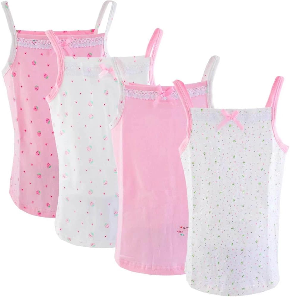 Yintry Girls' Printed Undershirts Cotton Undershirt/Tank Tops for 2-12 Years Elastic Cami Vests 4-Pack