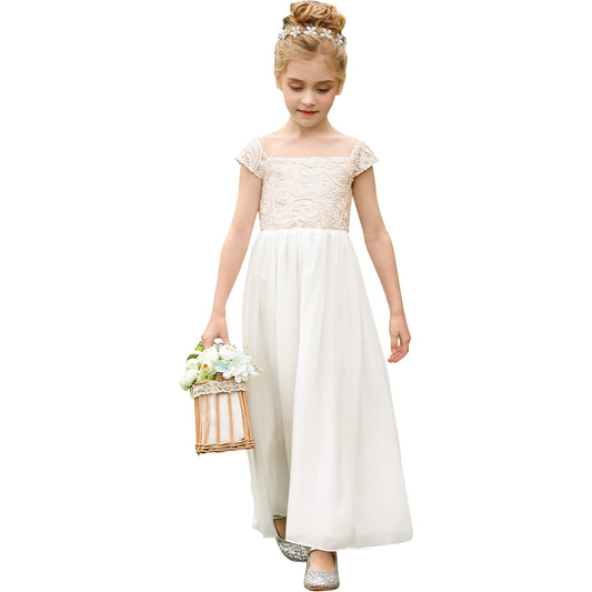 PLWEDDING Chiffon A-Linie Blumenmädchen Kleid Erstkommunion Kleider Kinder Geburtstag Hochzeit Partykleider