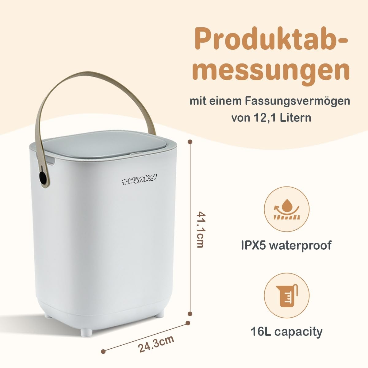 Twinky Geruchsdichter Windeleimer für Babys – Windeleimer ohne Kassette – Platzsparender Windelbehälter mit Deckel – Einfach zu benutzen & reinigen – Für normale Müllbeutel (Gris)