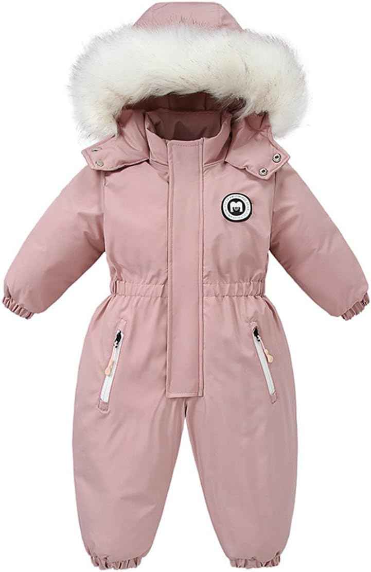 Alunsito Baby Boy Girl Snowsuit Kids Long Sleeve Hoodie Thick Jumpsuit Ski Suit Zip One-Piece Bodysuit Winter Warm Romper