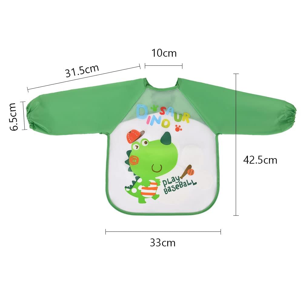 Vicloon Waterproof Baby Bibs, 5pcs Baby Bibs with Long Sleeves, Sleeved Bibs, Unisex Bib Set for Eating, Arts, Crafts, Painting, Playing (Pink, Blue, Green, Yellow)