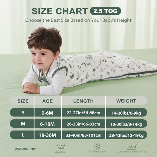 Mosebears Winter Sleeping Bag Baby 2.5 Tog, Bamboo Fibre Baby Sleeping Bag, Extremely Soft and Warm L (18-36 Months)